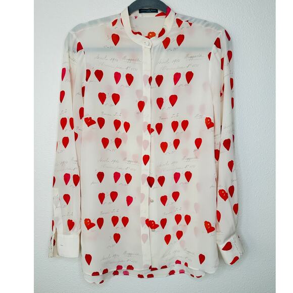 Alexander McQueen Silk Cream Red Pink Petal Long Sleeve Blouse 42 / 10 - Picture 2 of 16